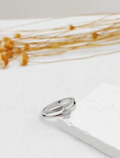 Bague Solitaire double [ argenté ]