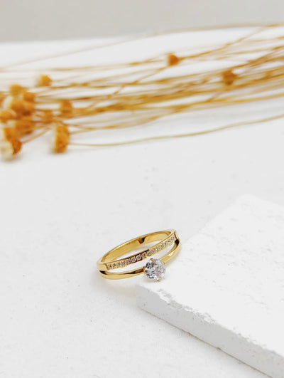 Bague Solitaire double [ dorée ]